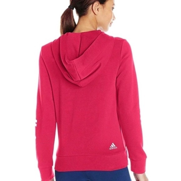 Adidas Women's Raspberry Pink Cotton Blend Logo Zip Up Hoodie XS - Picture 3 of 10